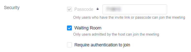 Zoom Waiting Room Settings - Security Options